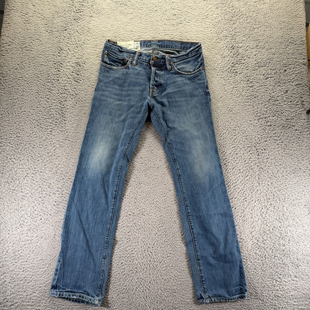 Abercrombie & Fitch Remsen Jeans Men's 28x30 Blue Denim Straight Slim Fit Faded